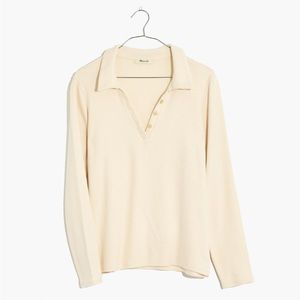 Madewell Plush Ribbed Polo Shirt, Cream, Size Small